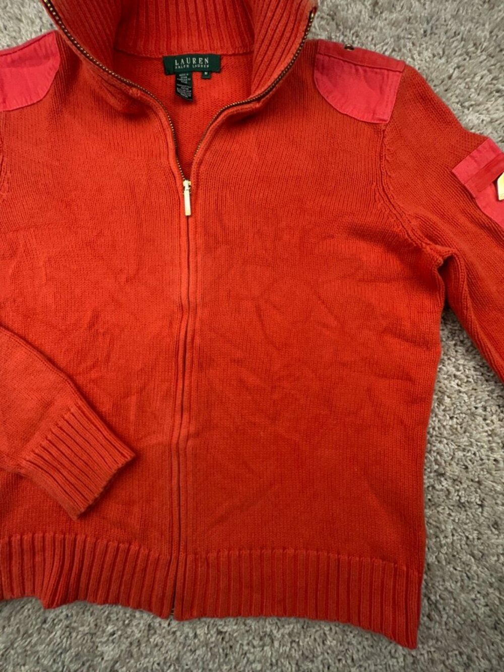 Lauren Ralph Lauren Women’s Sweater Orange Full Zip Medium Cotton Accents Knit - Picture 12 of 15